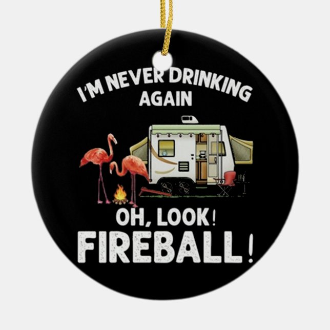 Camping Fireball Ceramic Ornament (Front)