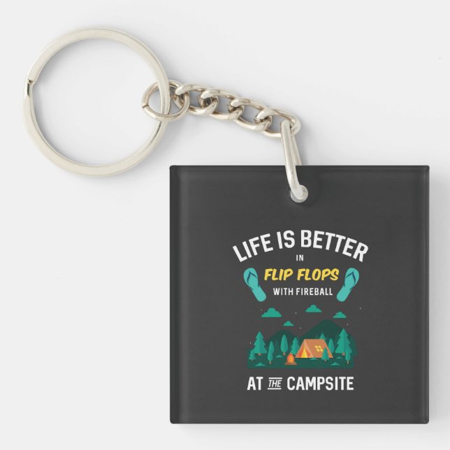 Camping - Flip Flops With Fireball Keychain (Front)