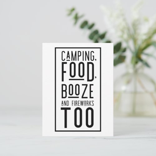 Camping Food Booze Firework Wedding Save the Date Announcement Postcard