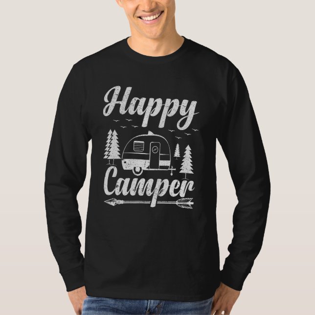 Camping for Hikers Happy Camper Distressed Style T-Shirt (Front)