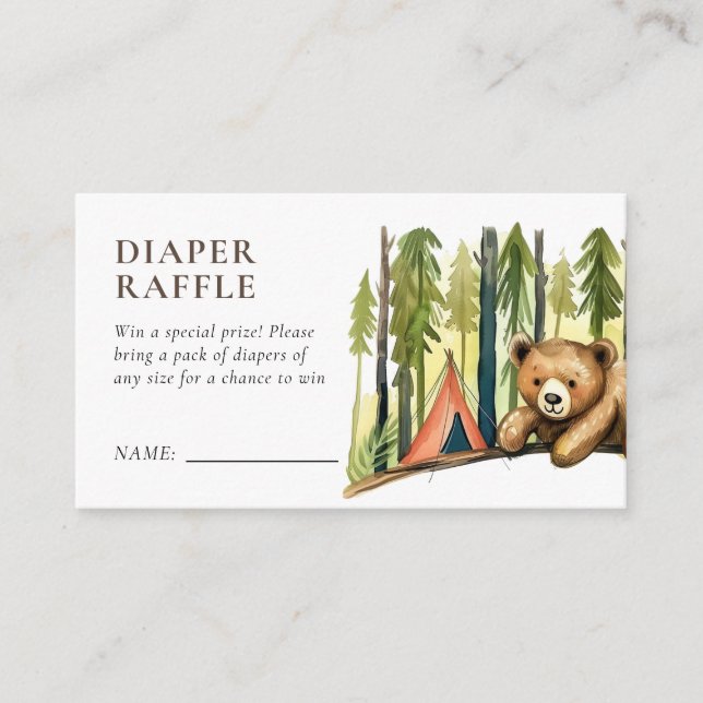Camping Forest Baby Shower Diaper Raffle Enclosure Card (Front)