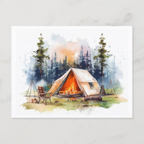 Camping Forest Fire pit Postcard