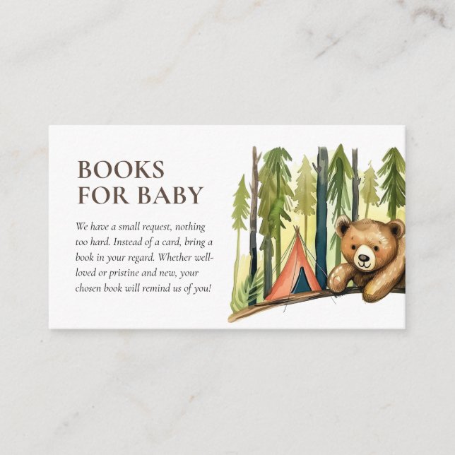 Camping Forest Watercolor Baby Shower Books Enclosure Card (Front)