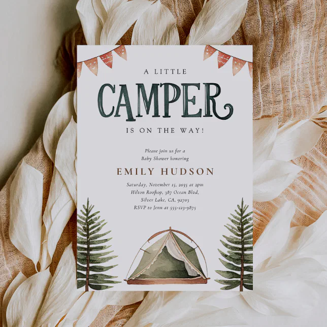 Camping Forest Watercolor Baby Shower Invitation | Zazzle