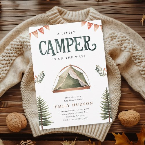 Camping Forest Watercolor Baby Shower Invitation