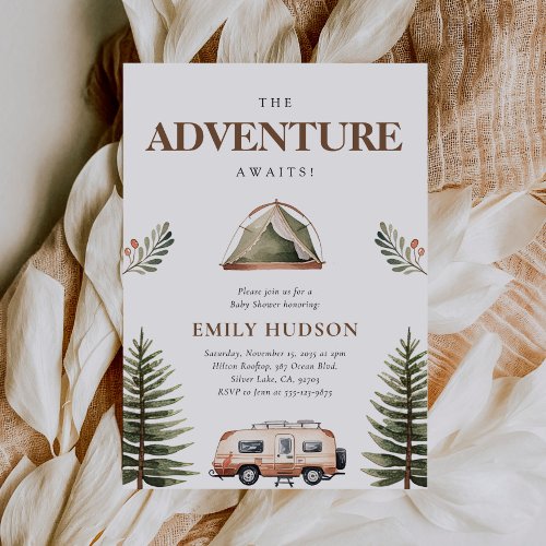 Camping Forest Watercolor Baby Shower Invitation