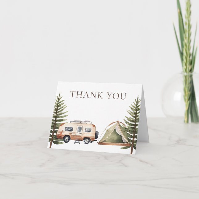 Camping Forest Watercolor Baby Shower Thank You Card (Front)