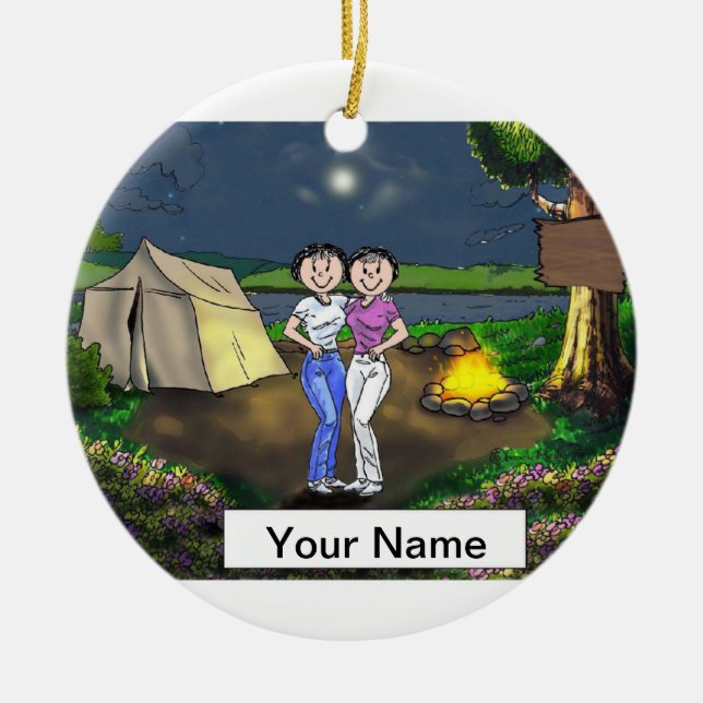 Camping Friends - Female & Female Ceramic Ornament (Front)