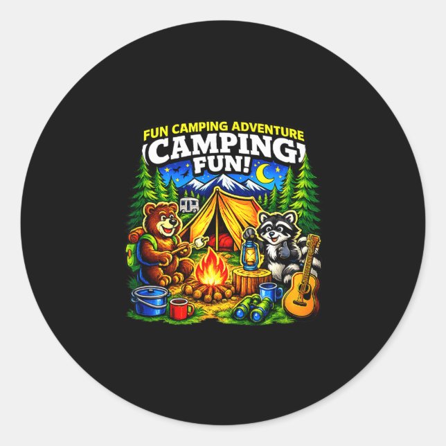 Camping fun adventure funny campfire outdoor  classic round sticker (Front)