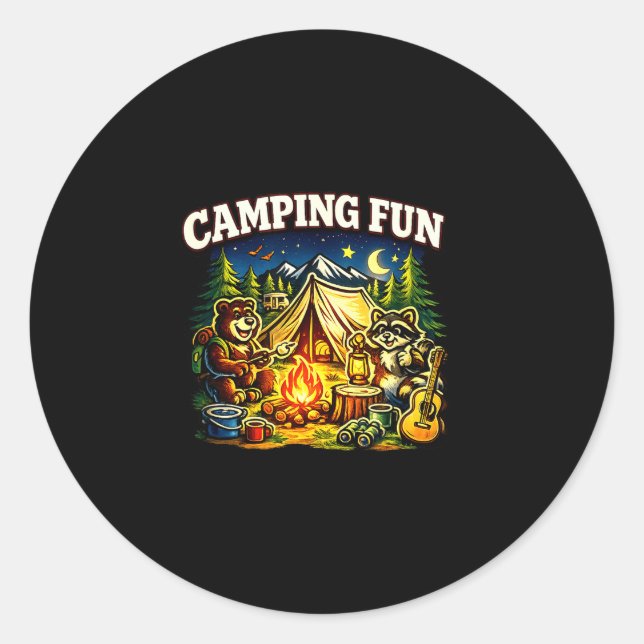 Camping fun adventure funny campfire outdoor  classic round sticker (Front)