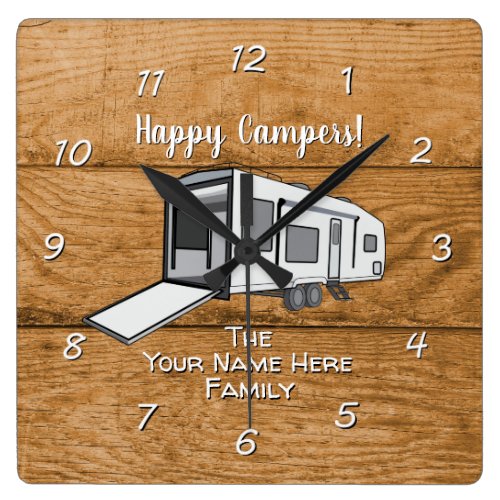 Camping Generic Toy Hauler wood design Square Wal Square Wall Clock