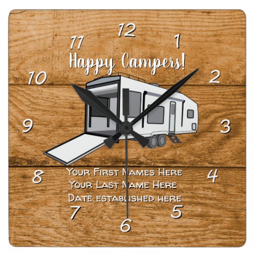 Camping Generic Toy Hauler wood design Square Wall Clock
