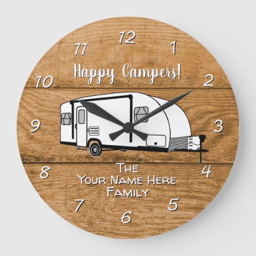 Camping Generic Travel Trailer wood design  Large Clock
