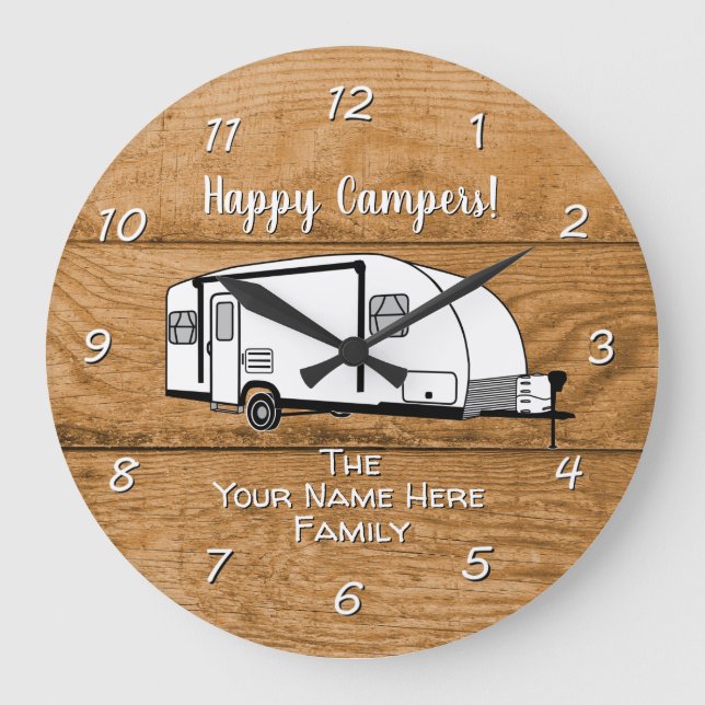 Camping Generic Travel Trailer wood design  Large Clock (Front)