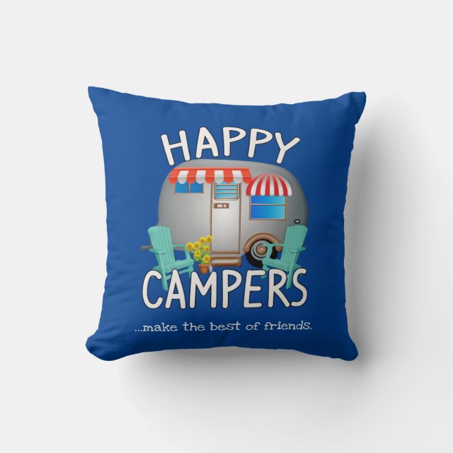 Camping Gifts |Happy Camper Throw Pillow (Front)