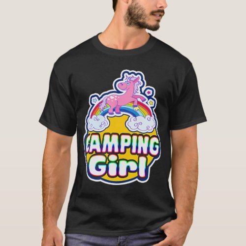 Camping Girl Cute Rainbow Unicorn Party Camper T_Shirt