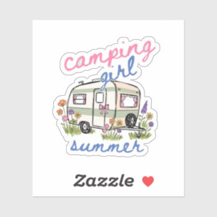 Camping Girl Summer, Girls Camping Trip Sticker
