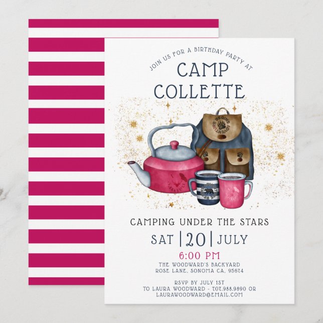 Camping Glamping Birthday Party Under The Stars   Invitation (Front/Back)
