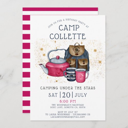 Camping Glamping Birthday Party Under The Stars   Invitation