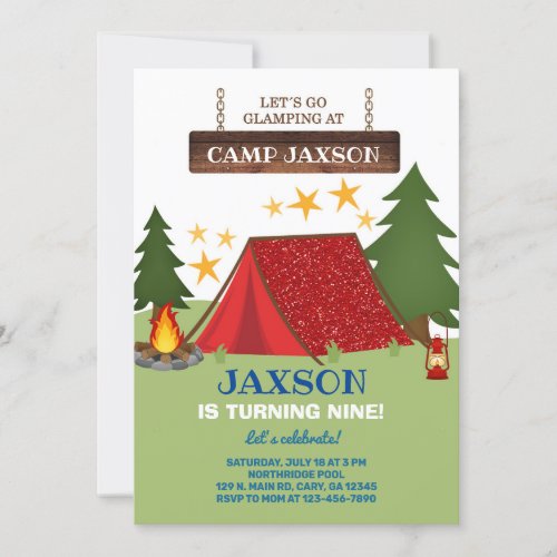 Camping glamping boy birthday invitation invitation