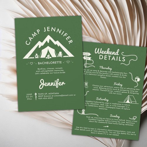 Camping Glamping Camp Green Bachelorette Party Invitation