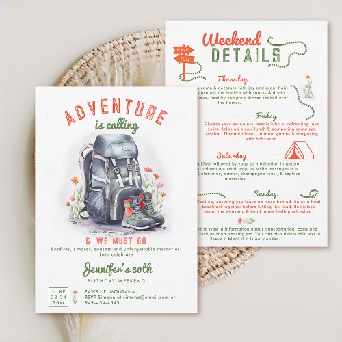 Camping Glamping Camp Wild 30th Birthday Weekend Invitation