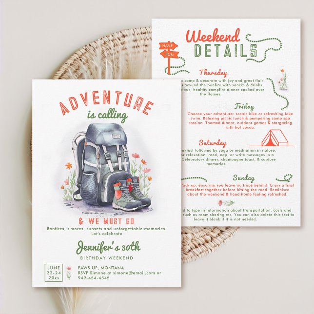Camping Glamping Camp Wild 30th Birthday Weekend Invitation (adult camping weekend birthday wildflowers camp backpack adventure)