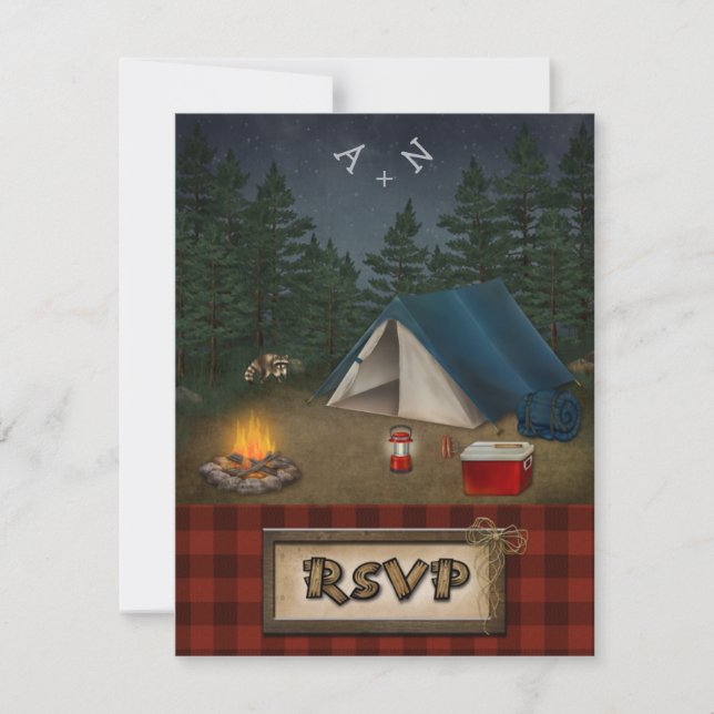 Camping Glamping Fishing Wedding RSVP Card (Front)
