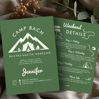 Camping Glamping Green 3 Days Bachelorette Party Invitation
