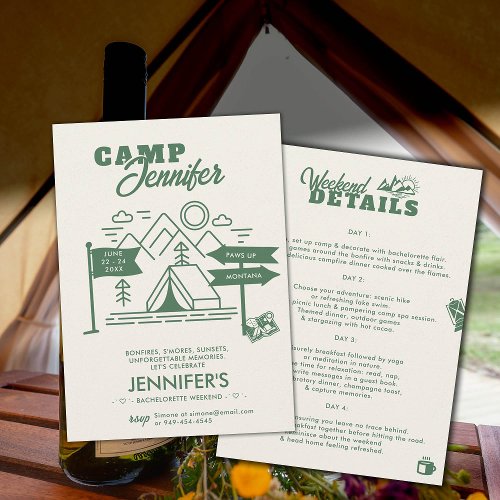 Camping Glamping Mountain Green Bachelorette Party Invitation