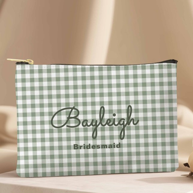 Camping Green Checkered Bridesmaid Accessory Pouch (Camping Green Checkered Makeup Bag Travel Pouch)