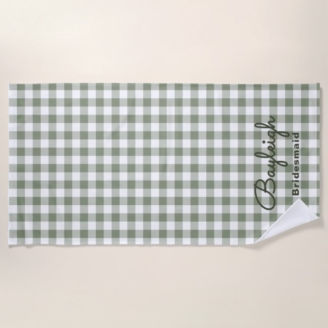 Camping Green Checkered Bridesmaid Beach Towel (Front)