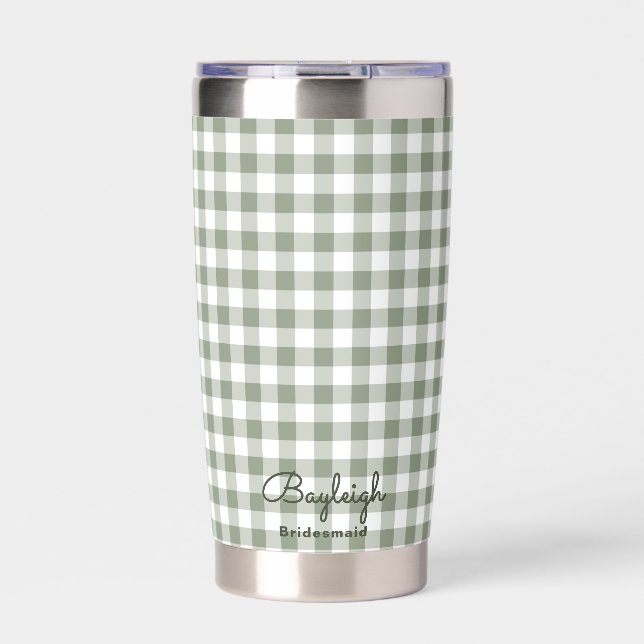 Camping Green Checkered Bridesmaid Insulated Tumbler (Front)