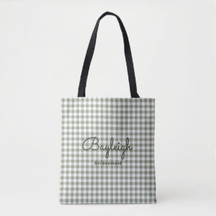 Camping Green Checkered Bridesmaid Tote Bag