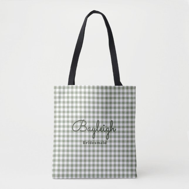 Camping Green Checkered Bridesmaid Tote Bag (Front)