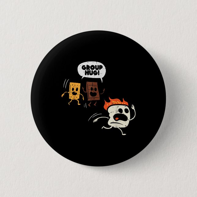 Camping Group Hug Smores Funny Marshmallow Men Wom Button (Front)