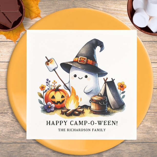 Camping Halloween Happy Camp-o-ween Cute Ghost Napkins (Creator Uploaded)