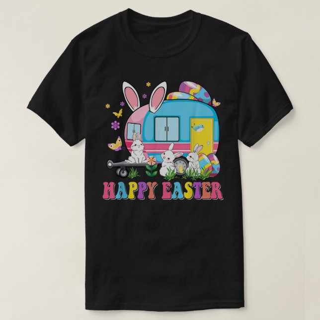 Camping Happy Easter School Bus Driver Camper Bunn T-Shirt (Design Front)