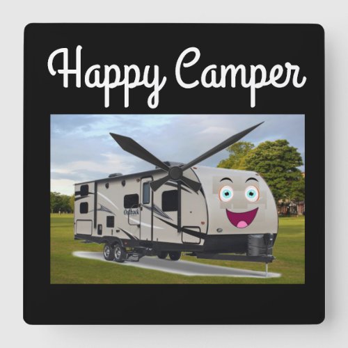 Camping  Happy Retirement in ithe RV by Funnycoomb Square Wall Clock