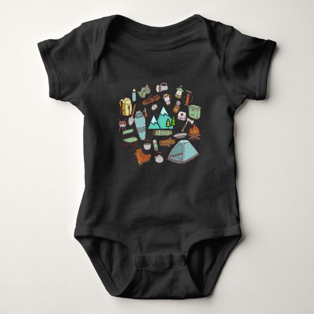 Camping, Hiking, Adventure Baby Bodysuit (Front)