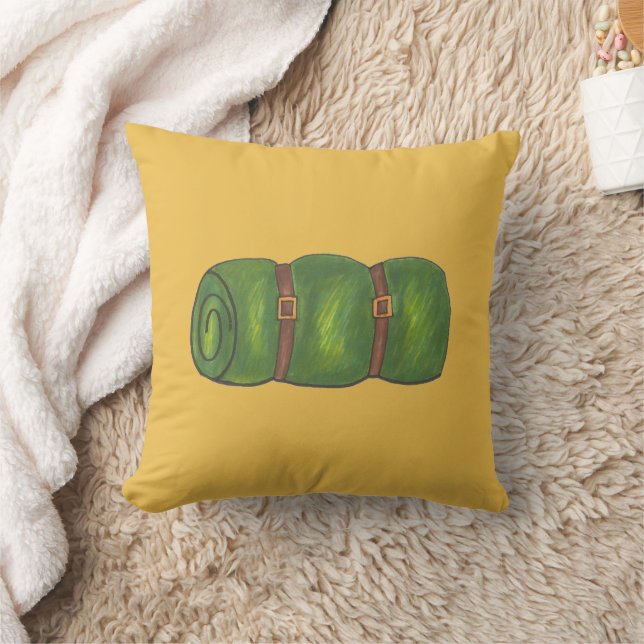 Camping Hiking Green Yellow Tent Sleeping Bag Camp Throw Pillow (Blanket)