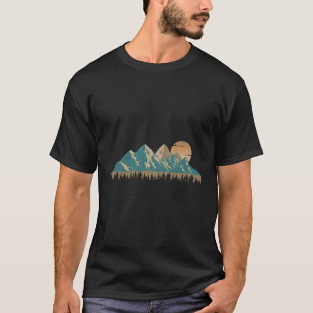 Camping Hiking Mountain Scene In The Outdoors Hunt T-Shirt (Front)