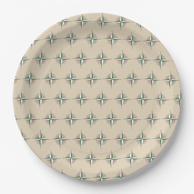 Camping Hiking Outdoor Camping Camp Compass Print Paper Plates (Front)