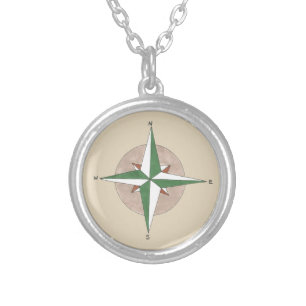 Camping Hiking Outdoor Summer Camp Compass Nature Silver Plated Necklace