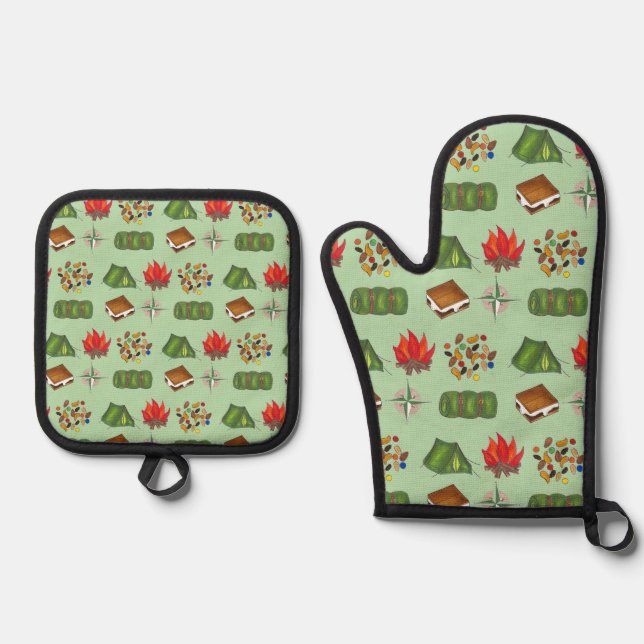 Camping Hiking Outdoor Summer Camp Towel Oven Mitt & Pot Holder Set (Front)