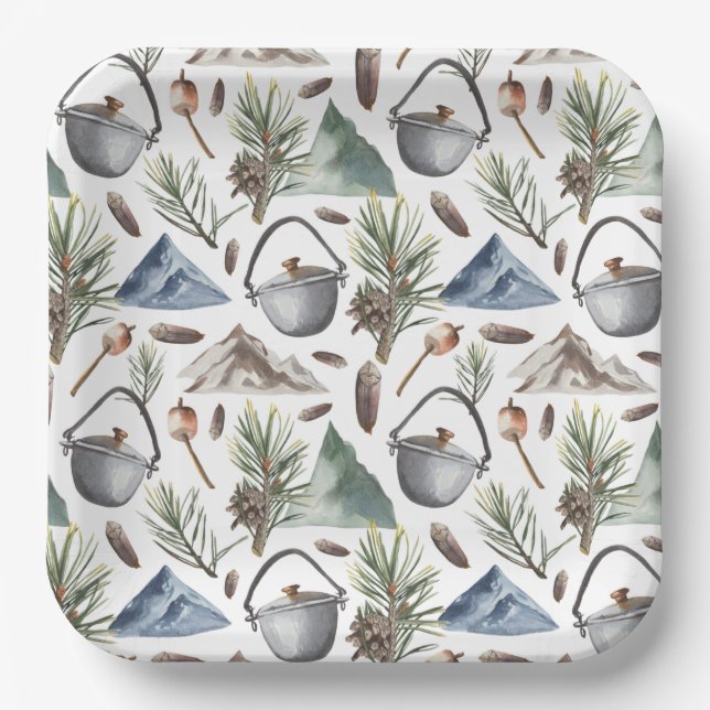 Camping, Hiking, Outdoors and Nature Themed  Paper Plates (Front)