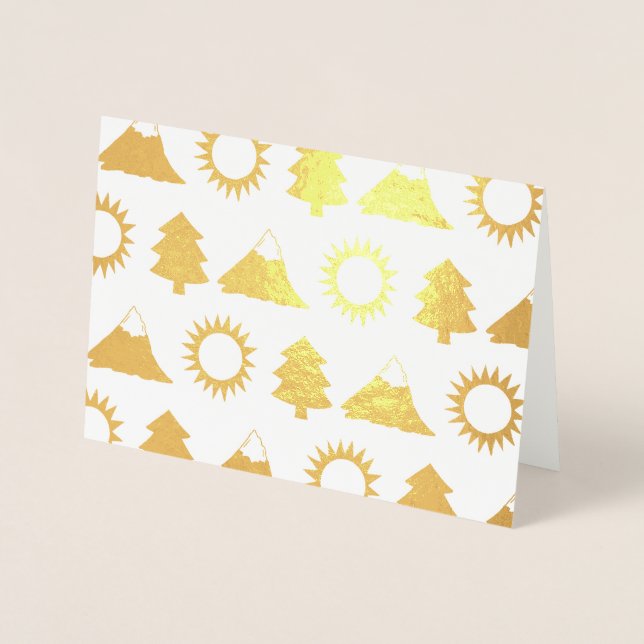 Camping Hiking Sun Mountain Tree Woods Outdoor Foil Card (Front)