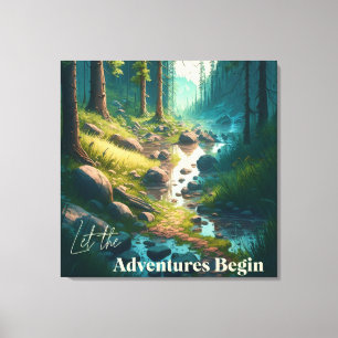 Camping Hiking Trail in Woods   Digital Art Canvas Print