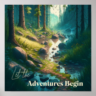 Camping Hiking Trail in Woods Digital Art Poster