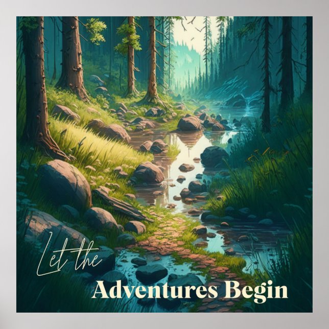 Camping Hiking Trail in Woods | Digital Art Poster (Front)